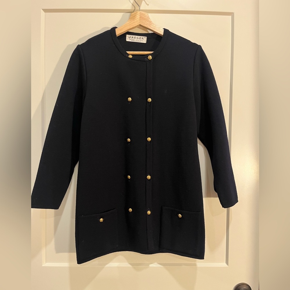 Vtg Jaeger Double Breasted Wool Cardigan Sweater Jacket Old Money Preppy Classic
